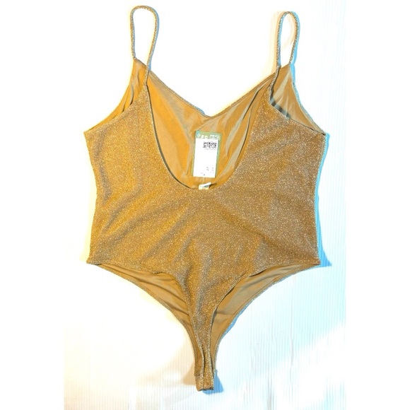 NWT H&M Gold Sparkle Thong Bodysuit XL - Picture 2 of 9